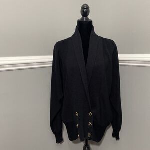 Chavenne Women’s Timeless Black Knit Cardigan with Nautical Buttons M